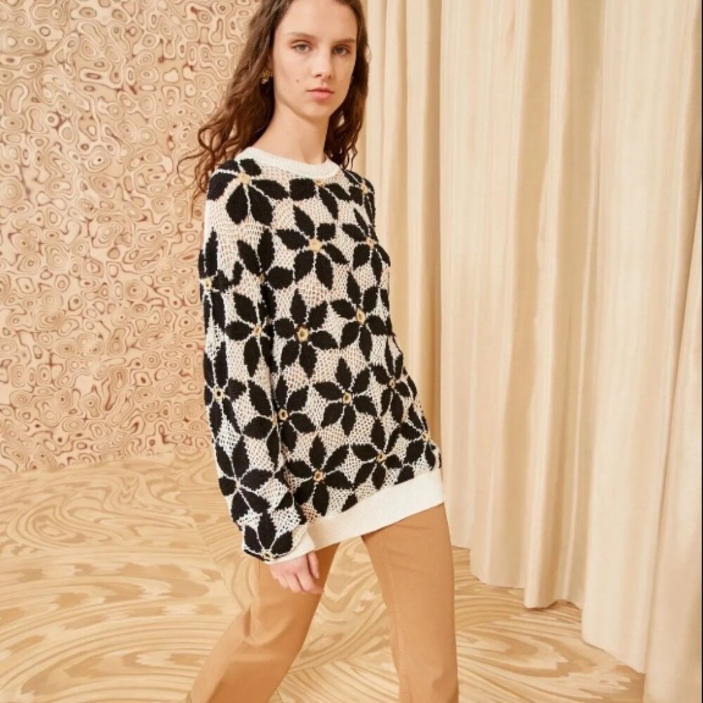 NWOT Pre Fall 2024 ULLA JOHNSON Nico Floral Sweater Pullover in Mosaic P $1390
